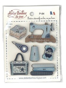 フランス製　木製ボタンセット　【アトリエ　ブルー】