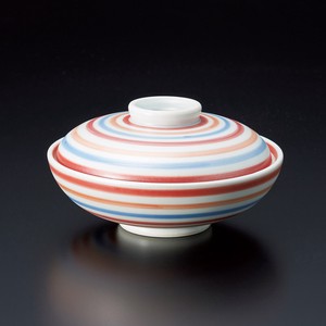 雲母銀赤巻ライン京型蓋物(有田焼)　　日本製 陶器