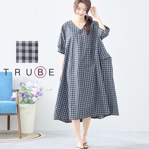 Casual Dress Plaid Buttons L One-piece Dress 【2024NEW】