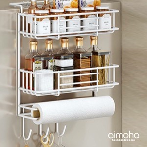 《 aimoha select 》【Mサイズ】 キッチン収納ラック 冷蔵庫側面収納 壁収納 キッチンペーパー 調味料
