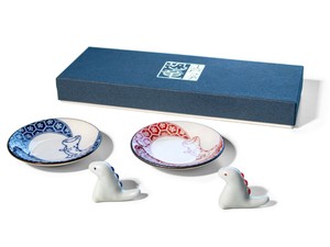 江戸っ子恐竜 まめ皿・箸置ペア（Edokko kyoryu mini plate and chopstick rest pair set）【日本製】