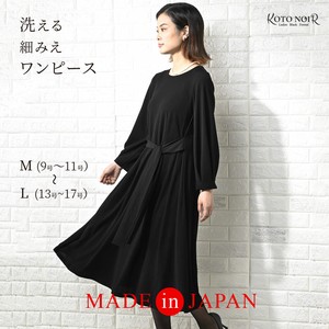 Casual Dress Collarless black Formal One-piece Dress Washable Made in Japan