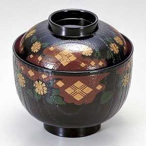 [A]桐木目小吸椀 黒に正方寺　日本製　和食器 汁椀