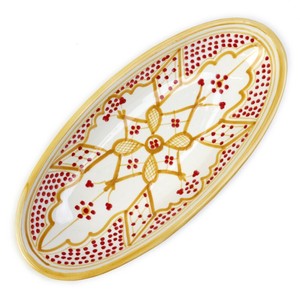 スラマ陶器 手描き浅皿楕円 D30 地中海風イエロー
