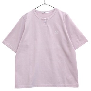 【日本製】キャットモチーフ刺繍入りヘンリーネックTシャツ/半袖　144504