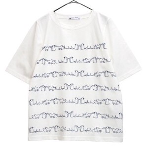 【日本製】キャットモチーフプリントのVあきネックTシャツ/半袖　144505