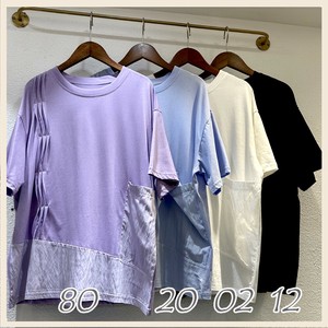 綿100％　素材　ピンタック　デザイン　布帛切替　Tシャツ