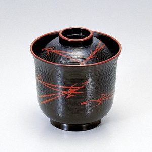 [A]羽反刷毛目椀 黒天朱松葉　日本製　和食器 汁椀