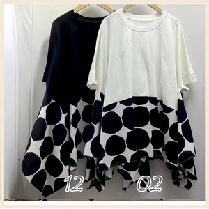10662　ハンカチーフヘム　プリントペプラム切替　ワイドシルエットTシャツ