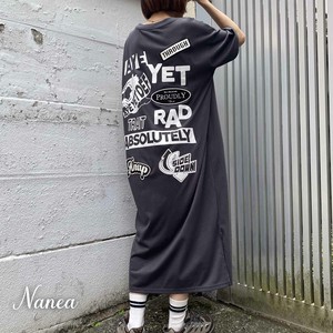 Casual Dress Slit T-Shirt Printed One-piece Dress Patch 2024 NEW