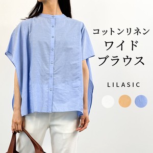 Button Shirt/Blouse Pullover Plain Color Cotton Linen Tops Ladies'