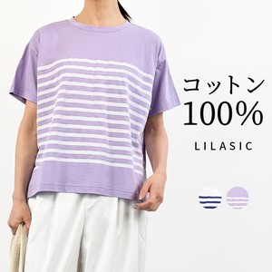 USAコットンBDプリントTシャツ ボーダーTシャツ レディース プルオーバー 綿100％