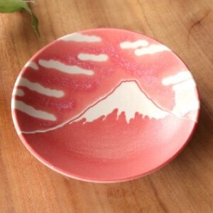 Mino ware Small Plate Red Japan Mt.Fuji fuji
