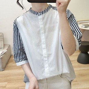 Button Shirt/Blouse Collarless Stripe NEW