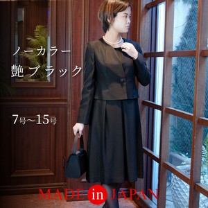 Dress Suit Collarless black Formal One-piece Dress Tuck Made in Japan