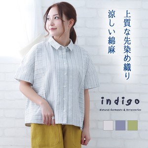 Button Shirt/Blouse Stripe Cotton Indigo 5/10 length 2024 Spring/Summer