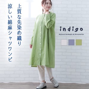 Button Shirt/Blouse Stripe Cotton Indigo 2024 Spring/Summer