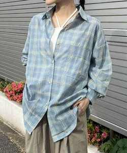 サラリCHKSH チェック柄長袖シャツ 丈長め