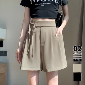 サイドリボンショートパンツ ハーフパンツ 韓国ファッション ショートパンツ リボン ワイド タックパンツ