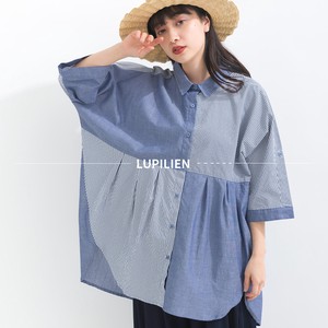 Button Shirt/Blouse Chambray Stripe Switching NEW 2024 Spring/Summer
