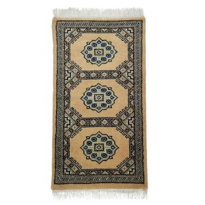 手織り絨毯　玄関マット　約50x80cm　ウール100％　ベージュ　パキスタン製　ラグ　民族柄【33876】