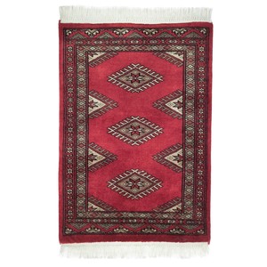 手織り絨毯　玄関マット　ウール100％　約50x80cm　レッド　ラグ　パキスタン製　民族柄【36823】