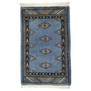 手織り絨毯　玄関マット　ウール100％　約50x80cm　ライトブルー　ラグ　パキスタン製　民族柄【36308】