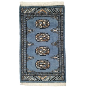 手織り絨毯　玄関マット　ウール100％　約50x80cm　ライトブルー　ラグ　パキスタン製　民族柄【36249】