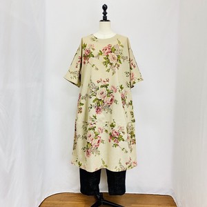 Casual Dress Floral Pattern Cotton Linen One-piece Dress Switching