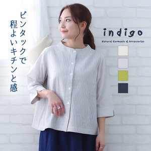 Button Shirt/Blouse Pintucked Design Cotton Indigo 2024 Spring/Summer