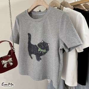 半袖Tシャツ 黒猫モチーフ カジュアル 夏  OEH1330 【2024新作】