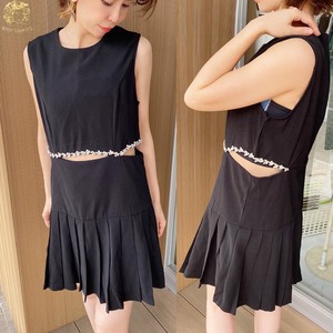 Casual Dress Bijoux Waist Spring/Summer black Sleeveless One-piece Dress 2023 New