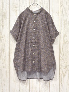 Button Shirt/Blouse Japanese Fine Pattern Cotton Voile French Sleeve Printed