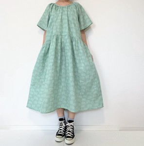 【handmade】Butterfly ribbon　Pale green　one-piece dress　 short  sleeve　raglan　cotton