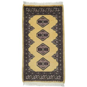 手織り絨毯　玄関マット　ウール100％　約50x80cm　　イエロー　ラグ　パキスタン製　民族柄【36228】