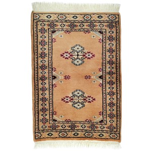 手織り絨毯　玄関マット　ウール100％　約50x80cm　ピンク　ラグ　パキスタン製　民族柄【50275】