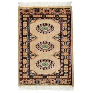 手織り絨毯　玄関マット　ウール100％　約50x80cm　ベージュ　ラグ　パキスタン製　民族柄【50287】
