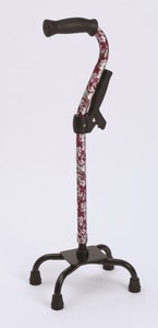 フジホーム　ステッキ　杖　四点杖　補助グリップ付　花柄赤  WB3801