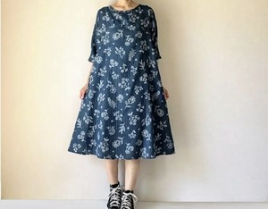 【handmade】Flower pattern double gauze dress cotton100 floral