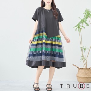 Casual Dress Colorful L One-piece Dress Border Switching 【2024NEW】