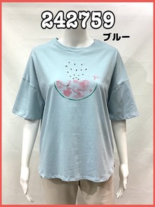 【2024 新作】レディース ミセス トップス カットソー スイカプリント 刺繍 綿Tシャツ