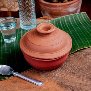 ワラン - スリランカ伝統の素焼き鍋 walang 蓋付き テラコッタ製 直径17.5cm程度