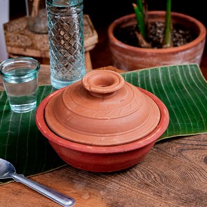 ワラン - スリランカ伝統の素焼き鍋 walang 蓋付き テラコッタ製 直径20.5cm程度