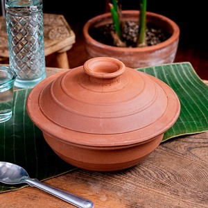 ワラン - スリランカ伝統の素焼き鍋 walang 蓋付き テラコッタ製 直径23.5cm程度