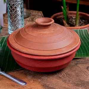 ワラン - スリランカ伝統の素焼き鍋 walang 蓋付き テラコッタ製 直径25cm程度