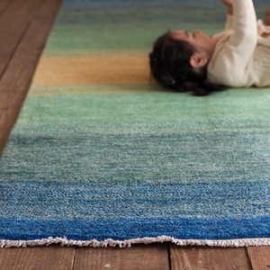 パキスタン絨毯 ウール 手織 ラグ ガゼニー7×9 ブルー 約140×200cm A09-006