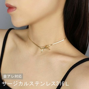 【サージカルステンレス 316L】　リボン　スネークチェーン　チョーカーネックレス　金属アレルギー対応