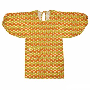 ロング丈 割烹着「からし色　ザクロ、タブンタマネギ」実用的 日本製 オシャレ かわいい 綿割烹着