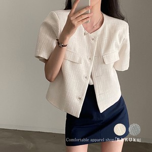 Jacket Plain Color Collarless Short-Sleeve Simple