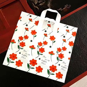 ☆NEW！赤い花柄テープハンドルポリ袋バッグ【S】【M】【L】【XL】 50枚セット~
